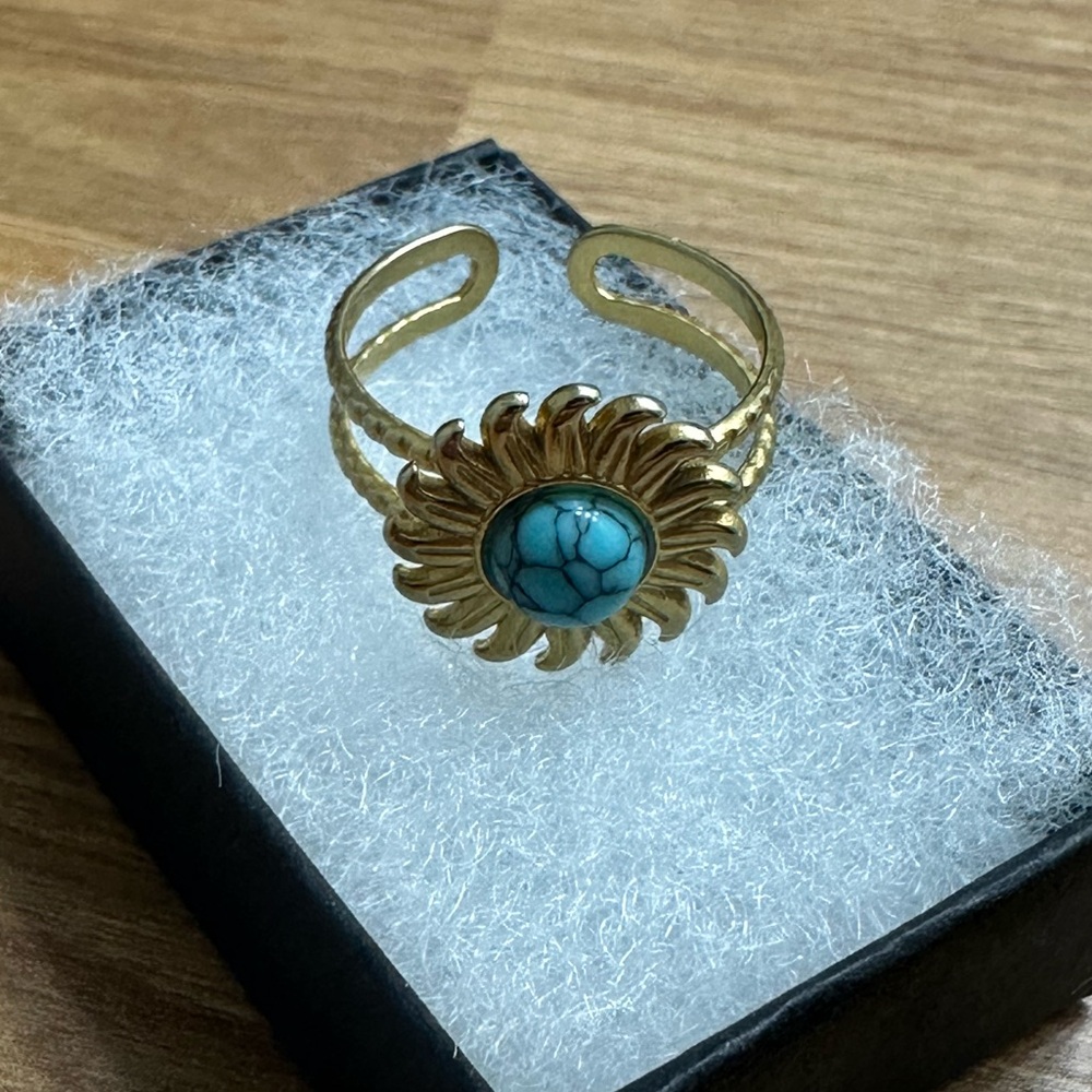 Turquoise Double Banded Gold Ring - Picture 3 of 5